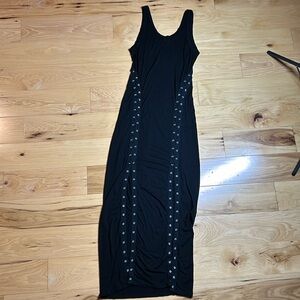 All Saints Black Lace Up Tank Top Maxi Dress | Size Medium